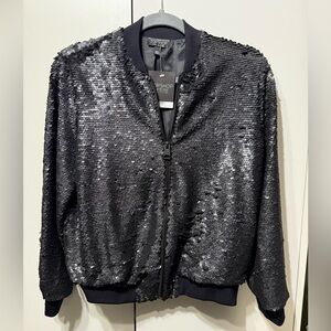 Topshop PETITE Black Sequin Bomber Jacket